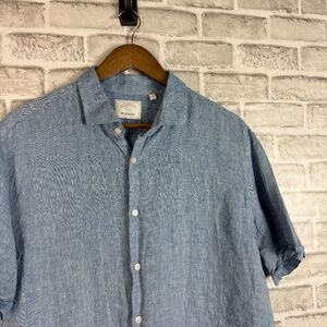 Baird McNutt Murano 100% Linen Light Blue Short Sleeve Button up Shirt Mens XL